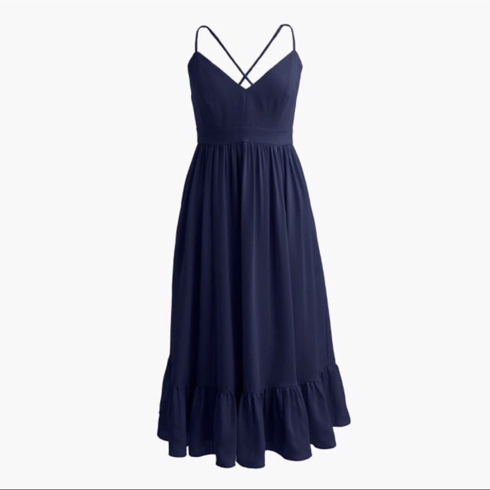 J. Crew Drapey Spaghetti Strap Dress in Navy